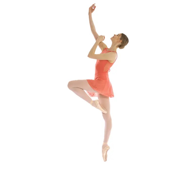 Bloch Cassia Floral Leotard,  Damentrikot mit besticktem Netzstoff auf dem Rücken - Pfirsich - peach