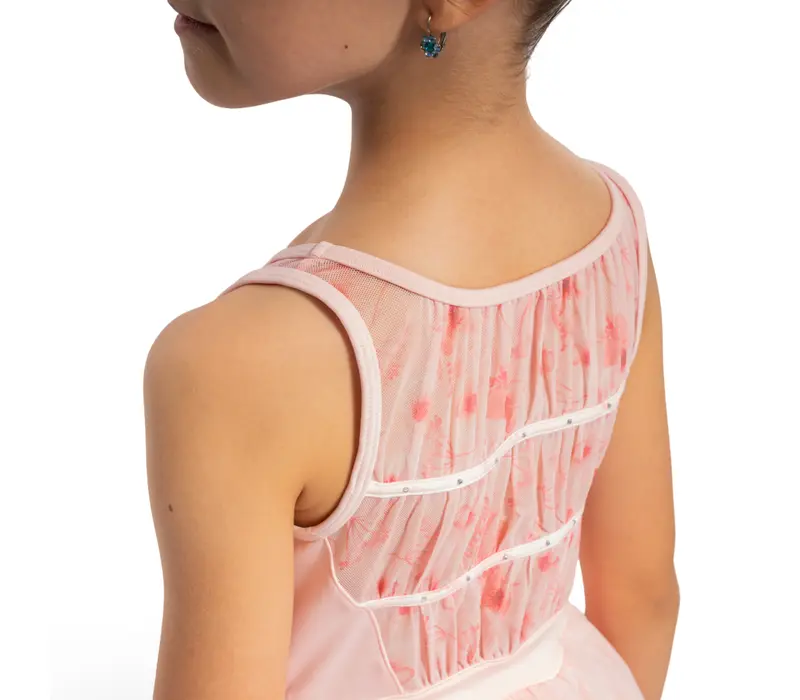 Bloch Evie Floral Tank, Trikot mit Tutu-Rock und breiten Trägern   - Rosa Bonbons Bloch