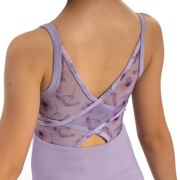 Bloch Lila Floral, Mädchen-Trikot mit schmalen Trägern  