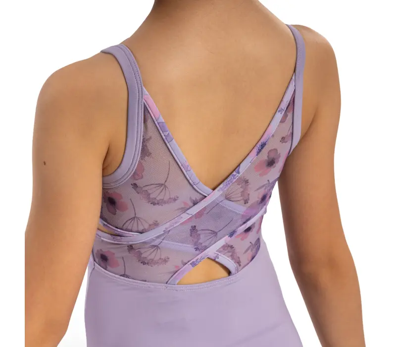 Bloch Lila Floral, Mädchen-Trikot mit schmalen Trägern   - Flieder lilac Bloch