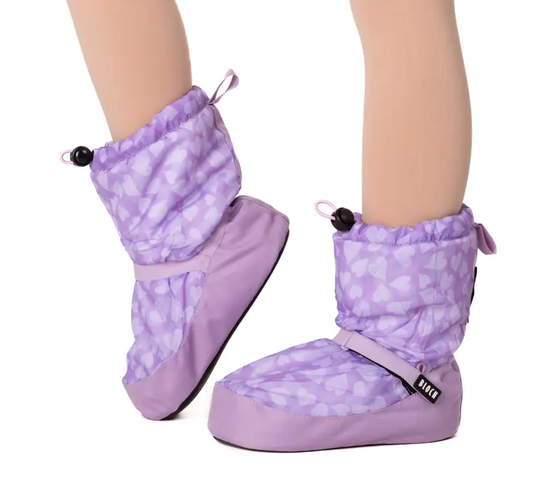 Bloch Booties Edition mit Muster, Aufwärmschuhe für Kinder - lila Herz Bloch